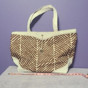 Estee Lauder Brown and Cream Chevron Tote